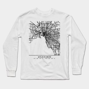 MELBOURNE AUSTRALIA BLACK CITY STREET MAP ART Long Sleeve T-Shirt